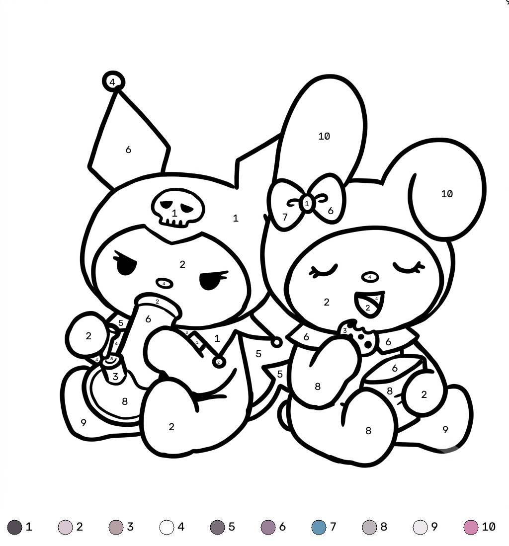 Kuromi colorear por números páginas para colorear para adultos