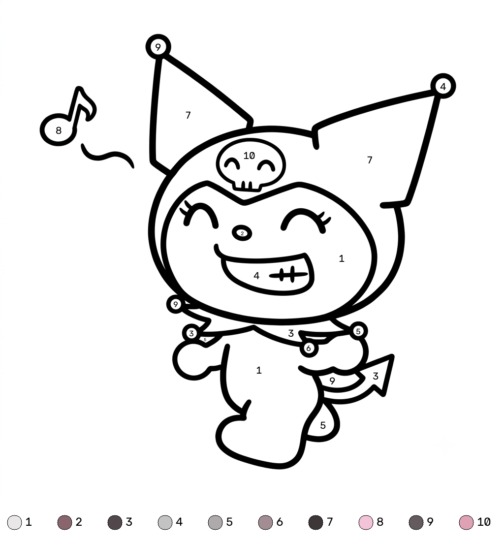 Kuromi colorear por números páginas para colorear 1