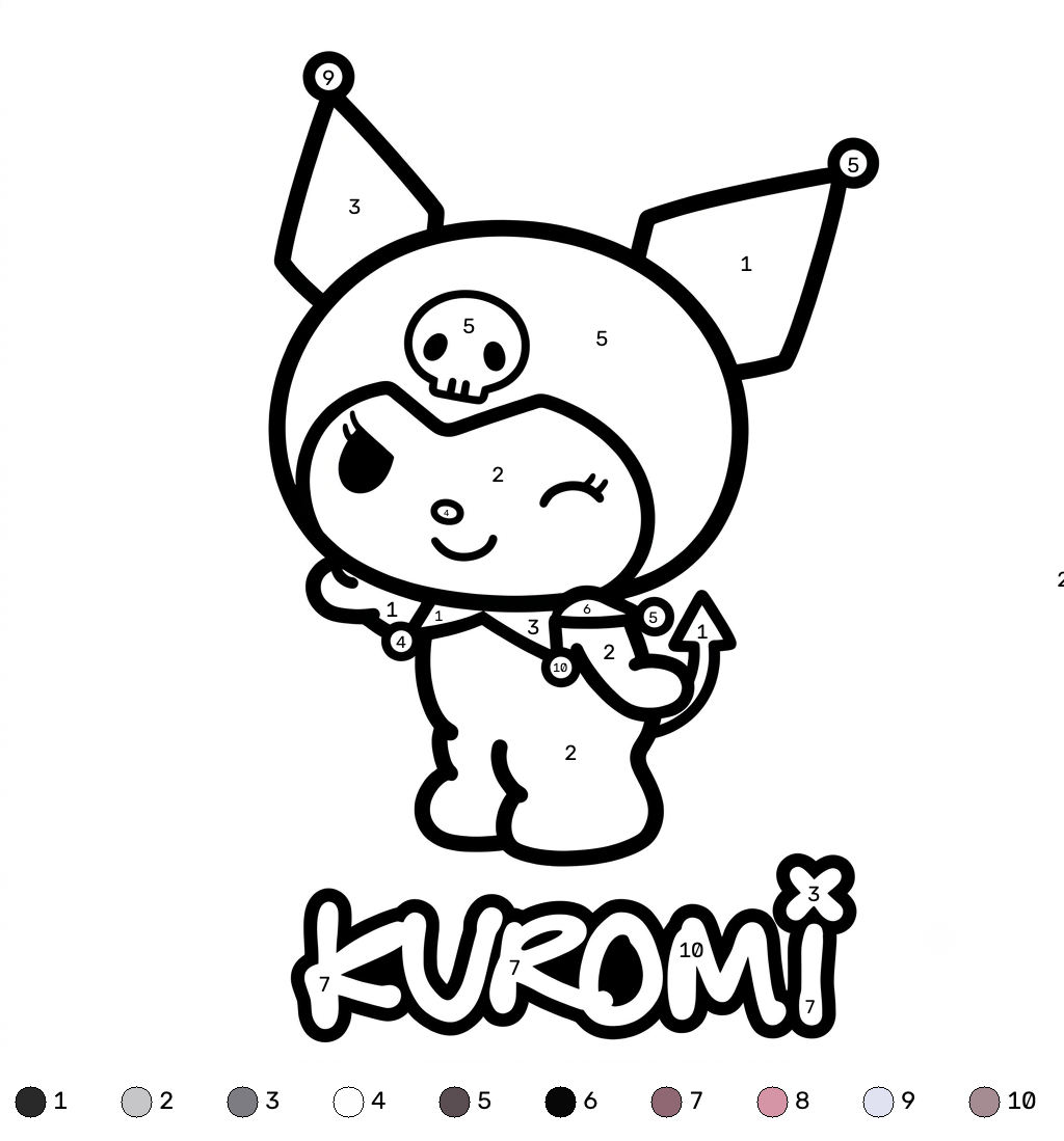 páginas para colorear para imprimir gratis Kuromi colorear por números