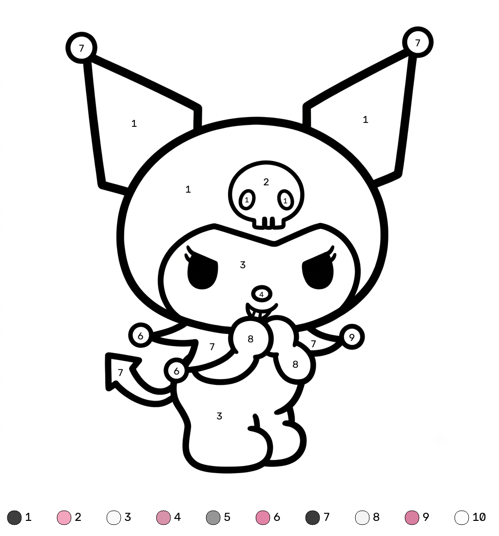 Kuromi colorear por números adornos para colorear
