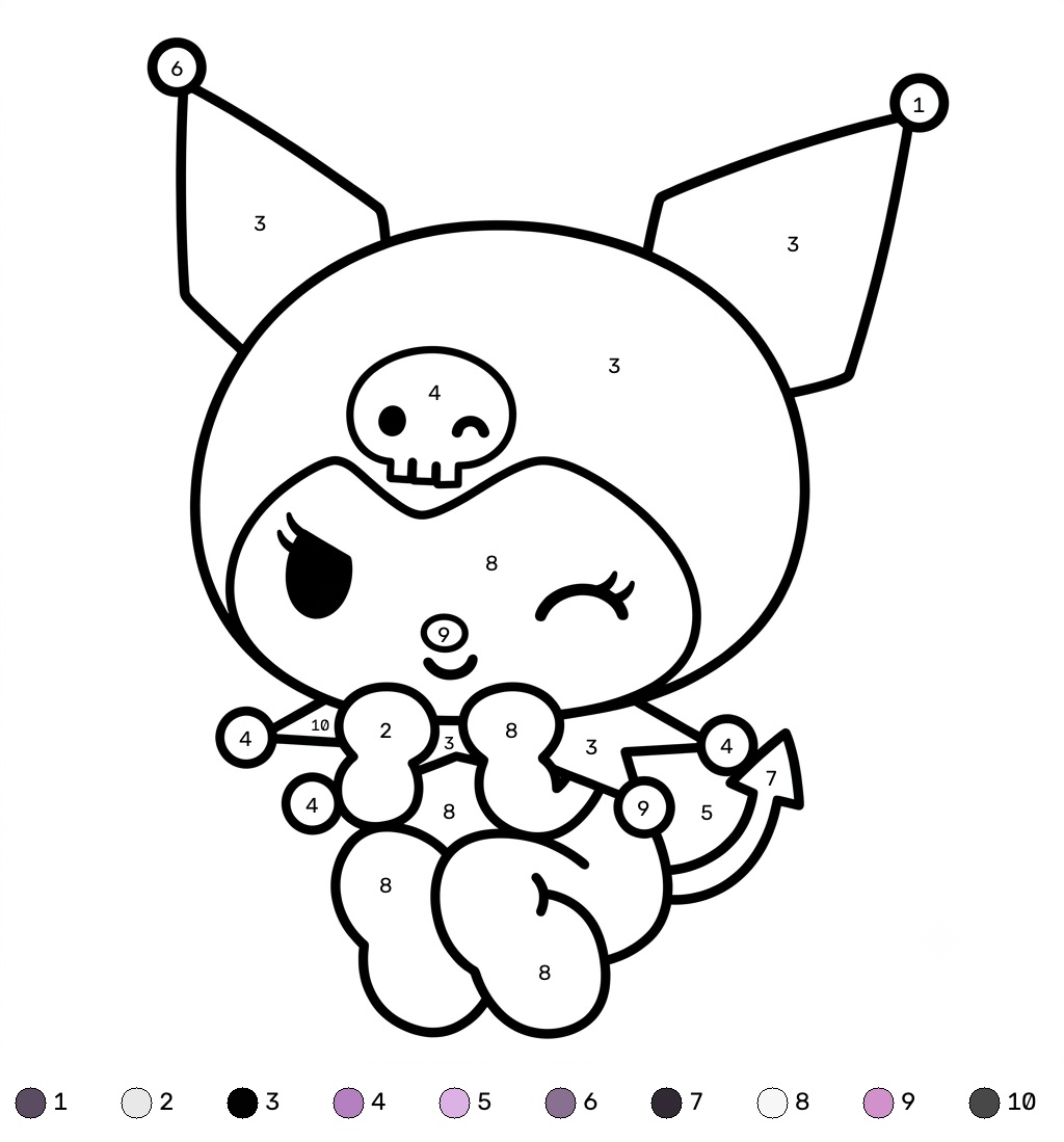 páginas para colorear para niños Kuromi colorear por números