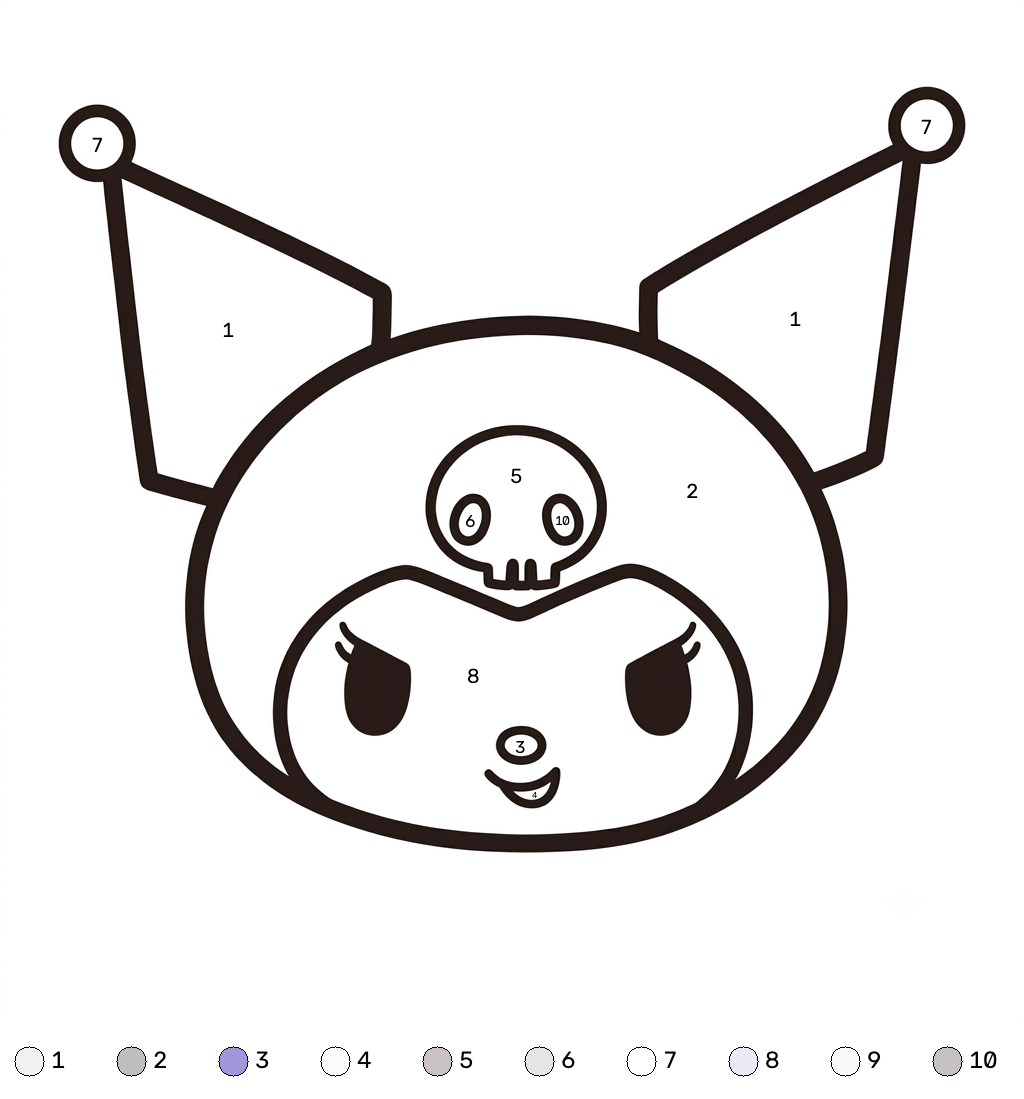 Kuromi colorear por números páginas para colorear imprimibles