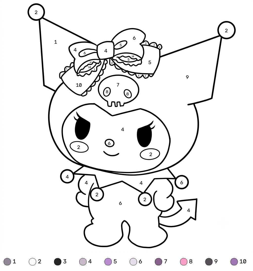 páginas para colorear gratis para adultos Kuromi colorear por números