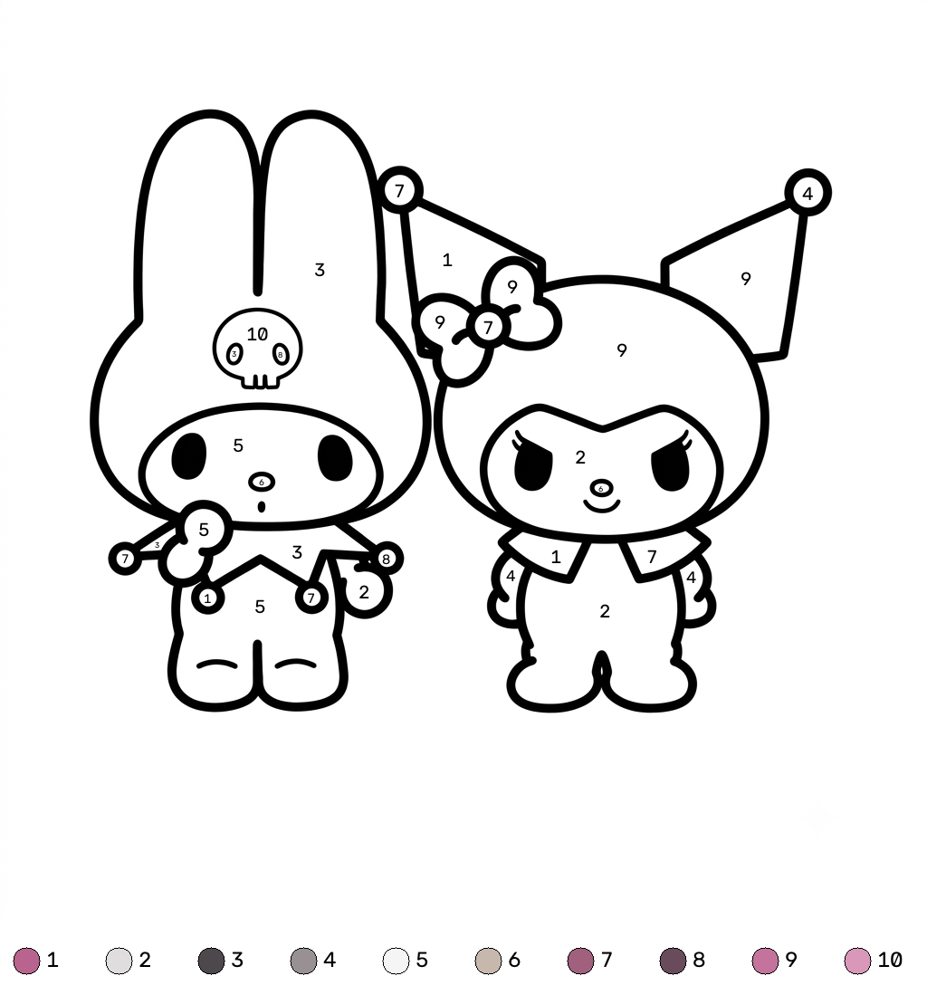 páginas para colorear para imprimir gratis Kuromi colorear por números 1