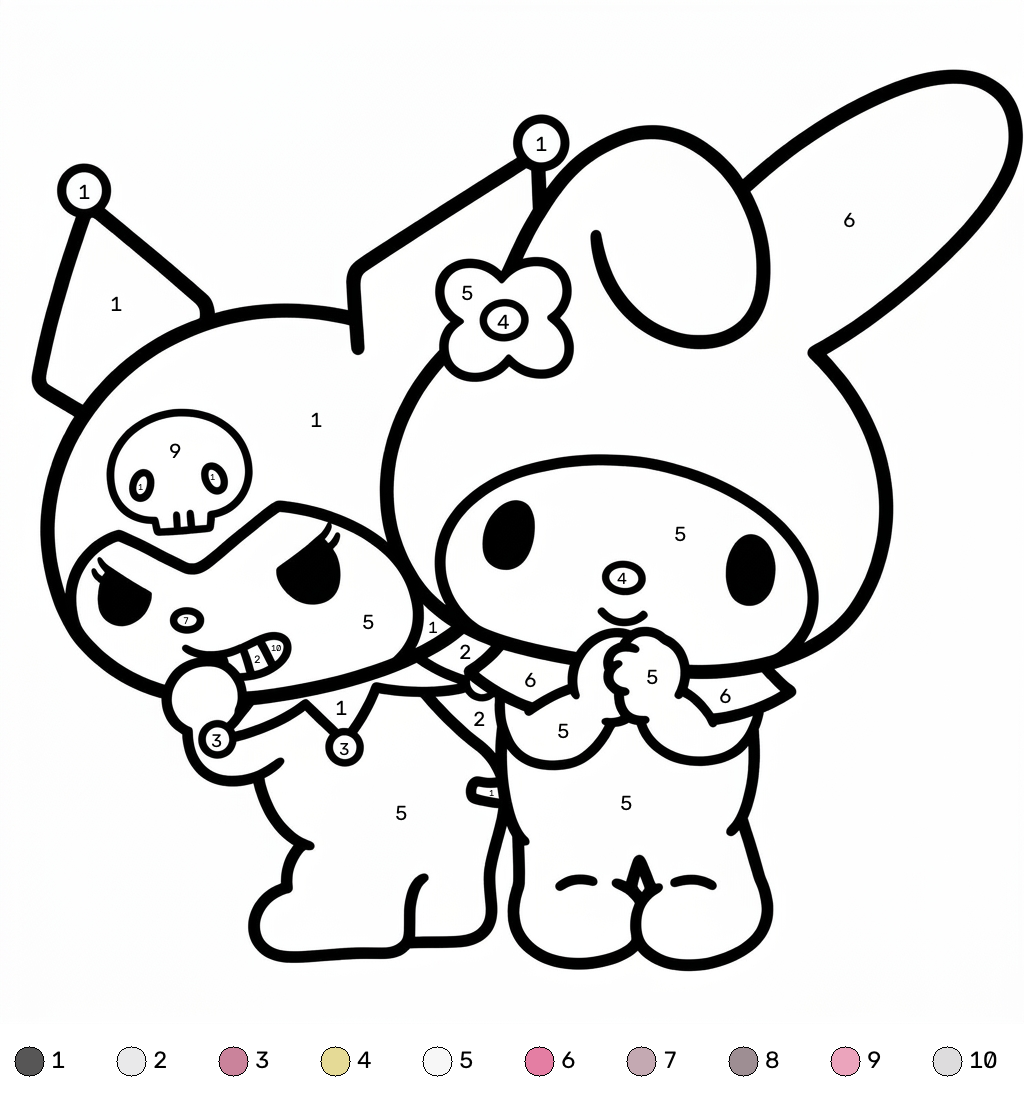Kuromi colorear por números páginas para colorear para niños
