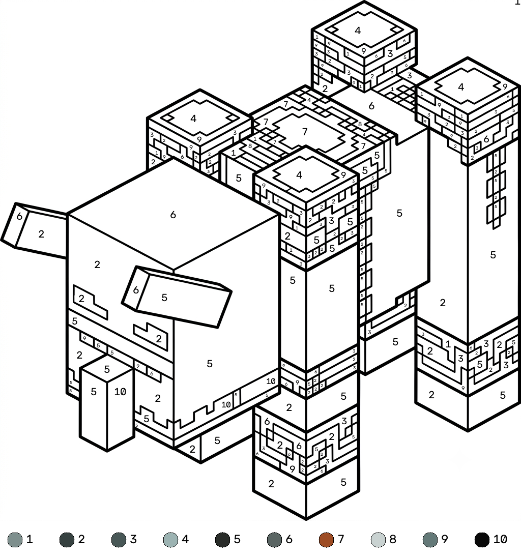 páginas para colorear Ravager Minecraft coloring by numbers