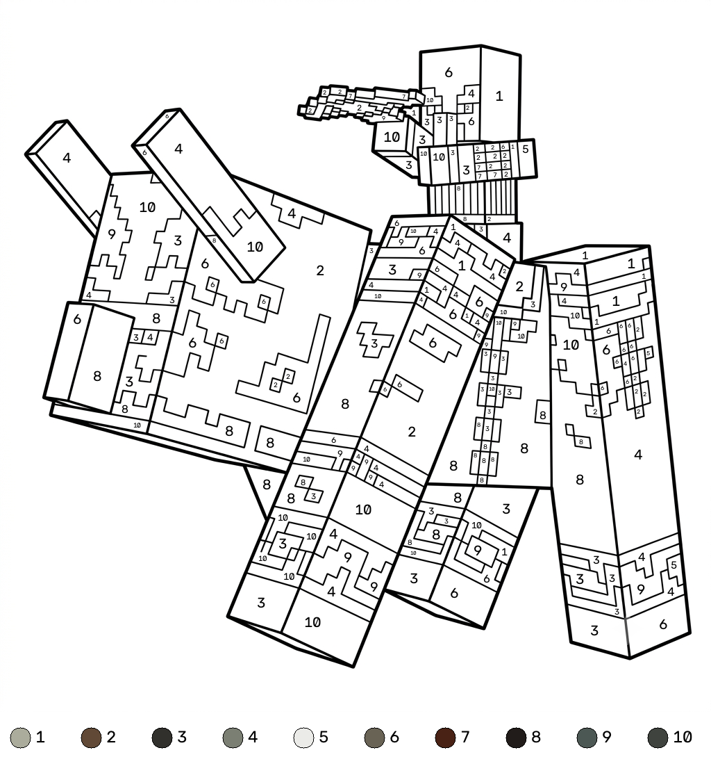 páginas para colorear Ravager Minecraft coloring by numbers 1