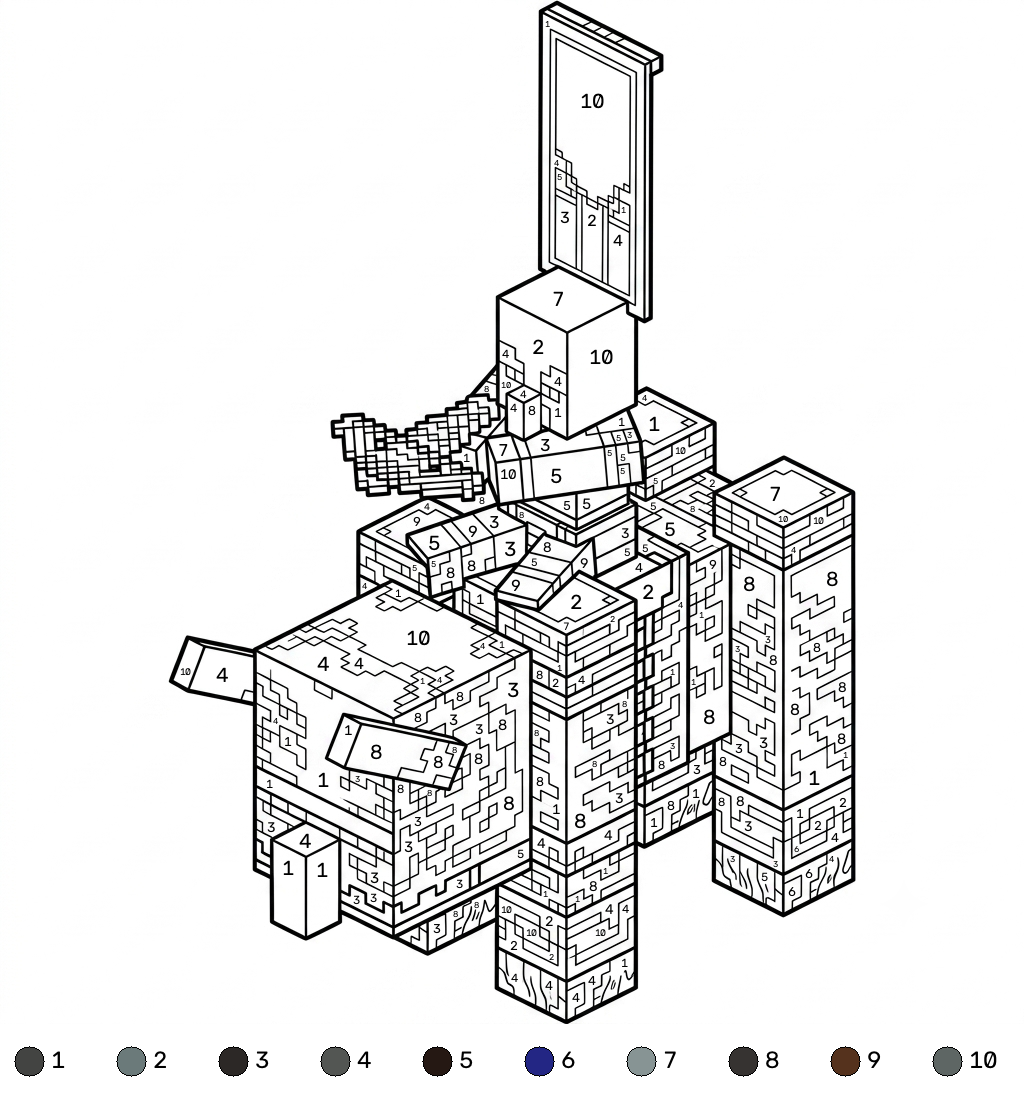 Ravager Minecraft coloring by numbers páginas para colorear imprimibles