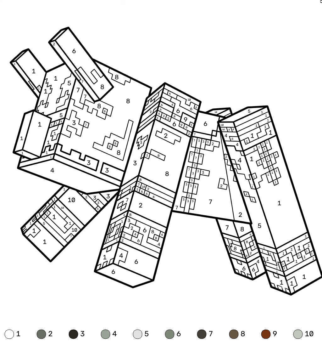 páginas para colorear gratis Ravager Minecraft coloring by numbers para adultos 1