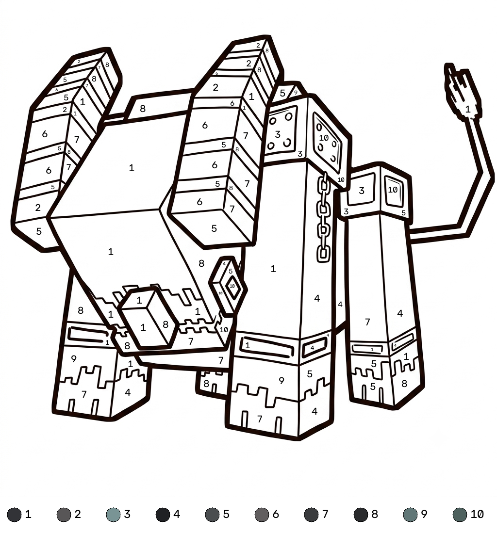 Ravager Minecraft coloring by numbers páginas para colorear para niños