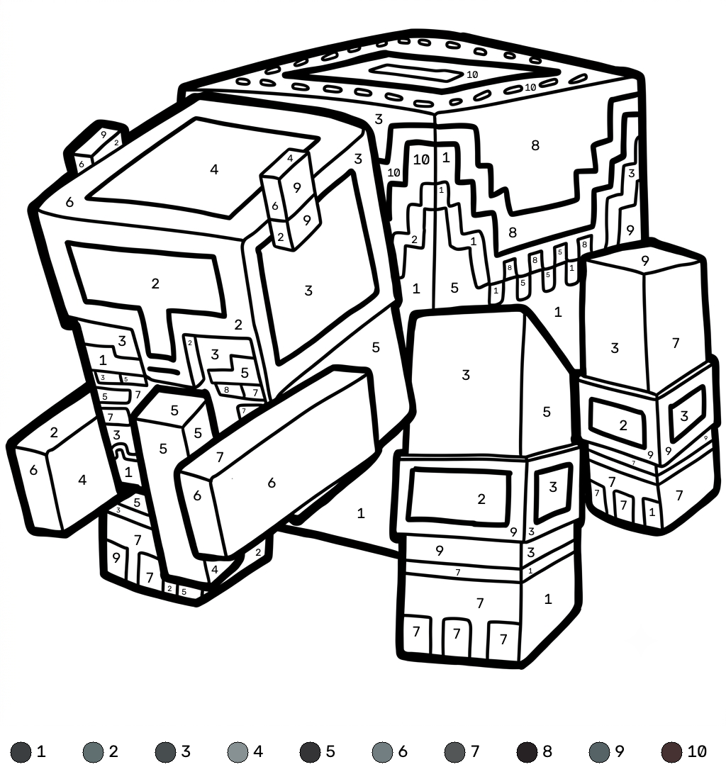 páginas para colorear gratis Ravager Minecraft coloring by numbers para adultos