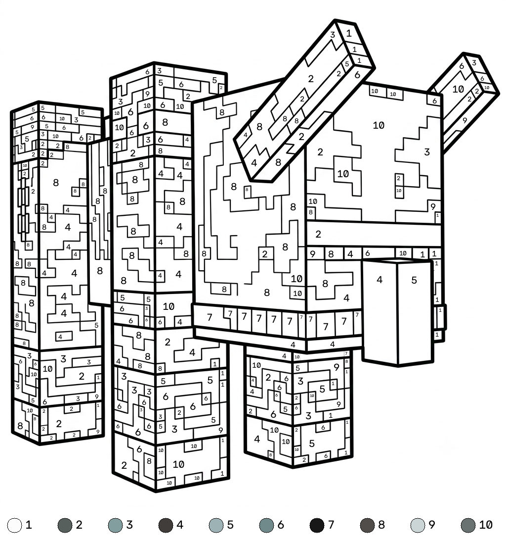 lindas páginas para colorear Ravager Minecraft coloring by numbers