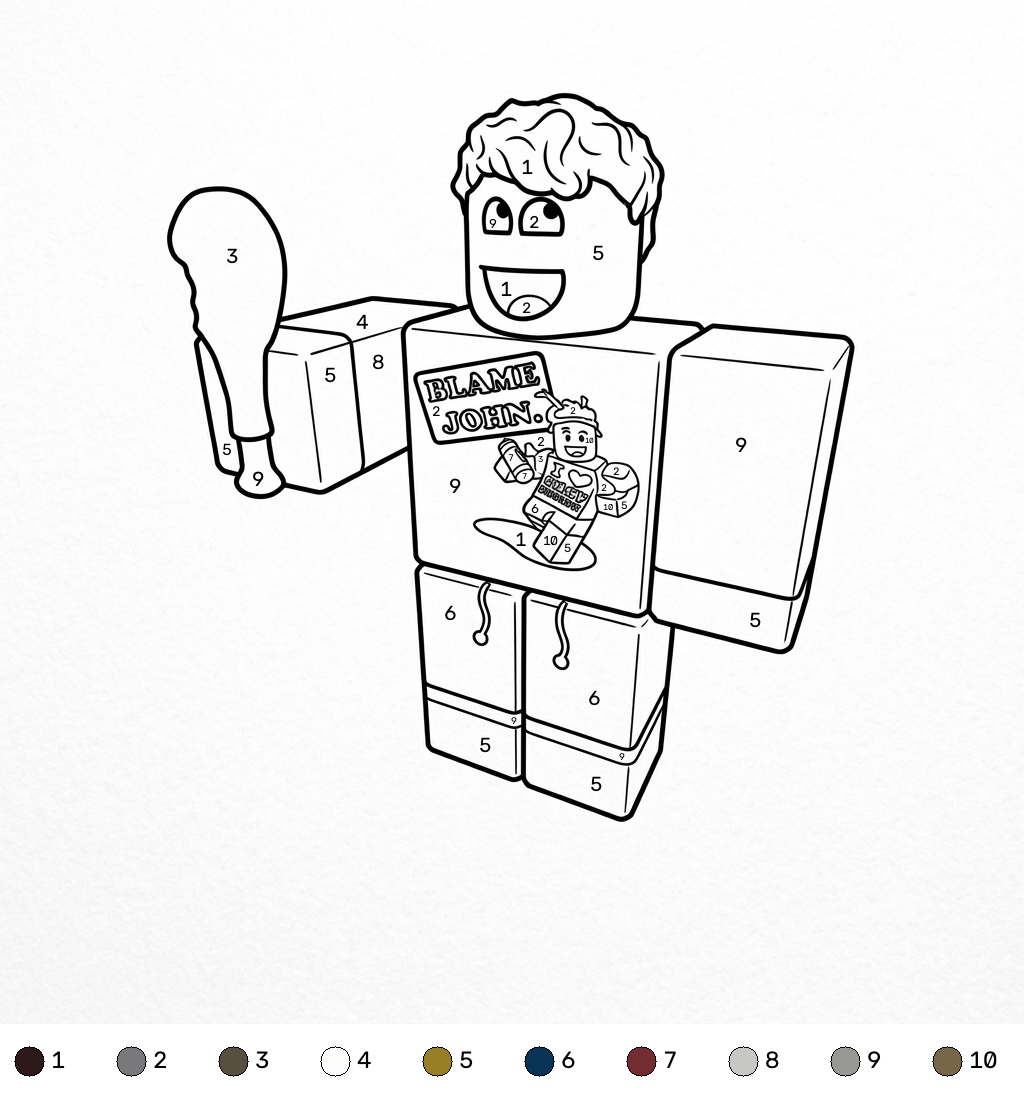 Shedletsky Roblox Coloring by Number páginas para colorear gratis