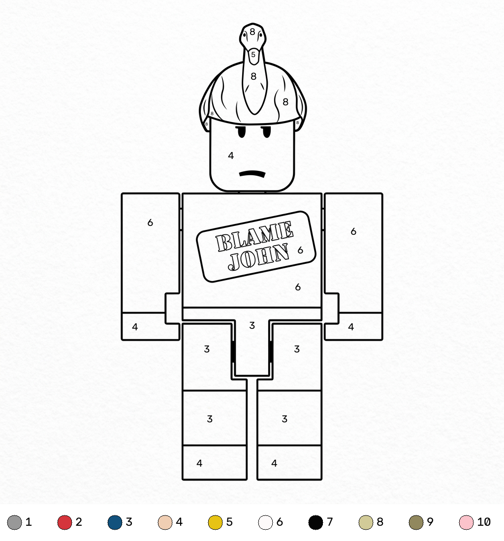 páginas para colorear Shedletsky Roblox Coloring by Number imprimibles gratis