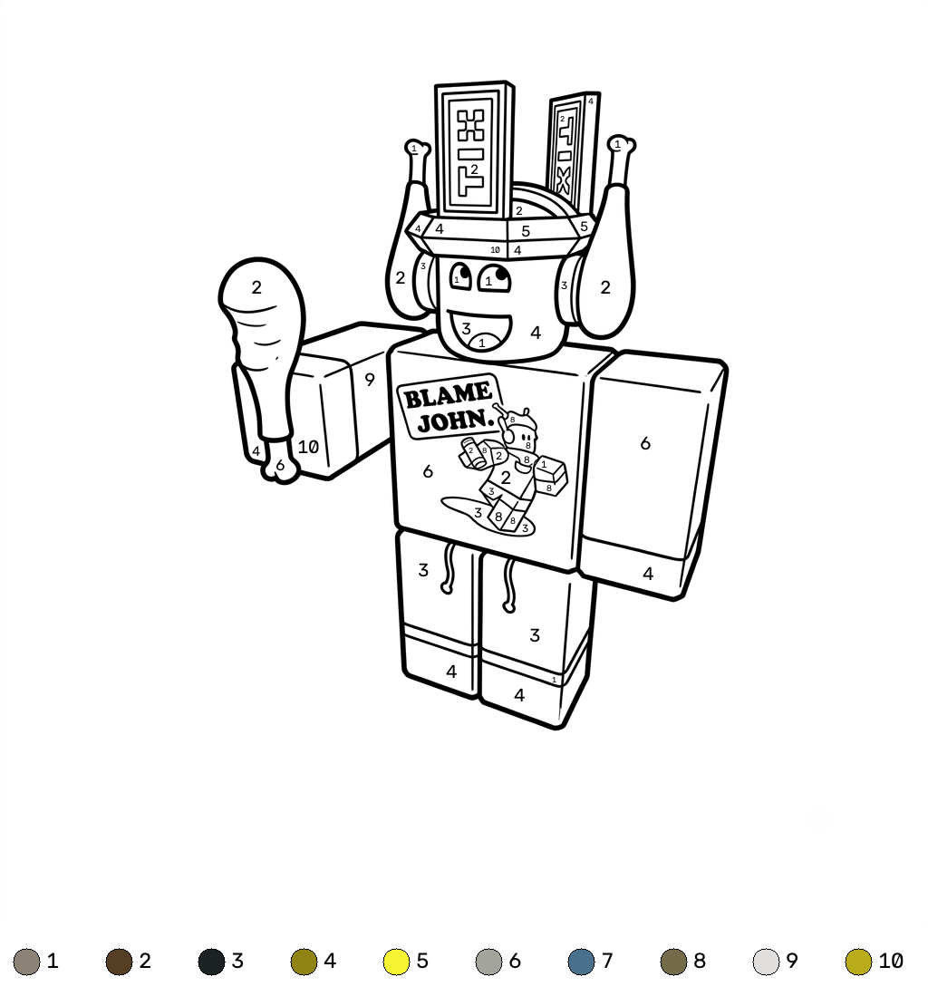 Shedletsky Roblox Coloring by Number páginas para colorear para adultos