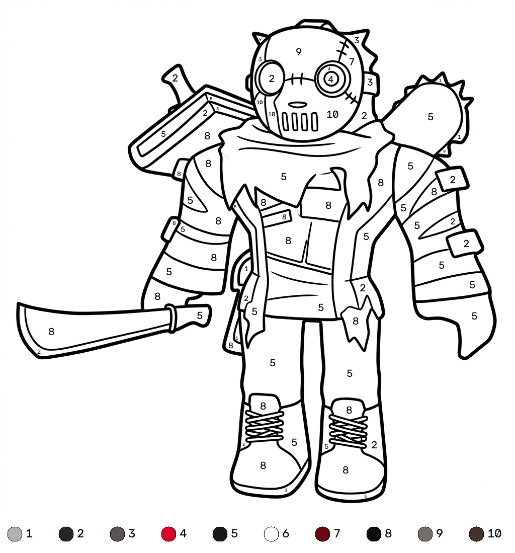 páginas para colorear detalladas de Slasher Roblox coloring by numbers para adultos