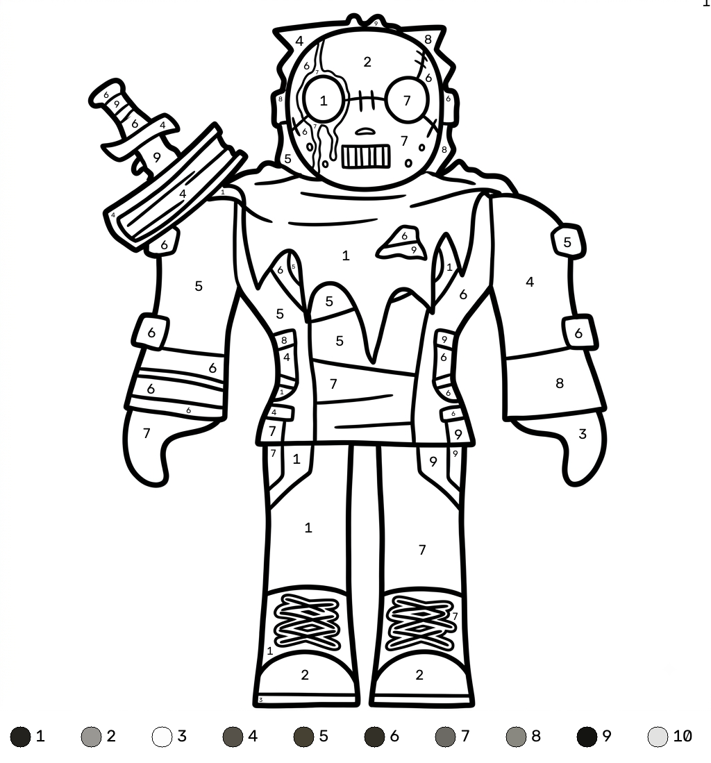 páginas para colorear Slasher Roblox coloring by numbers imprimibles