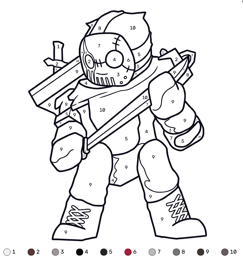 páginas para colorear gratis Slasher Roblox coloring by numbers pdf