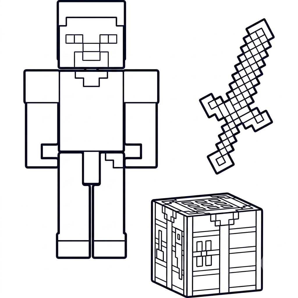 Steve Minecraft 7 páginas para colorear para adultos Steve Minecraft