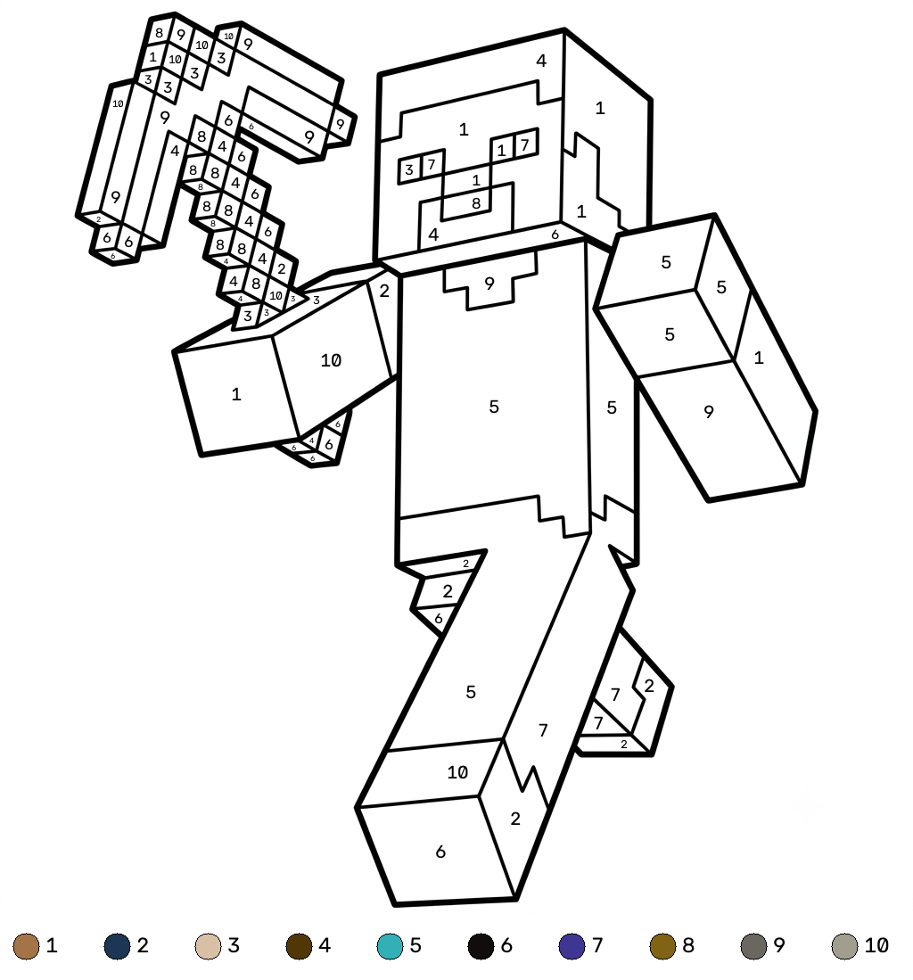 Steve Minecraft 12 Steve Minecraft coloring by numbers páginas para colorear para niños