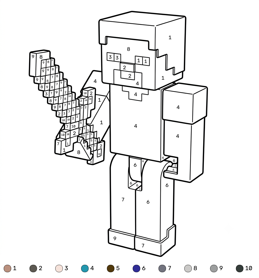 Steve Minecraft 21 páginas para colorear para imprimir gratis Steve Minecraft coloring by numbers