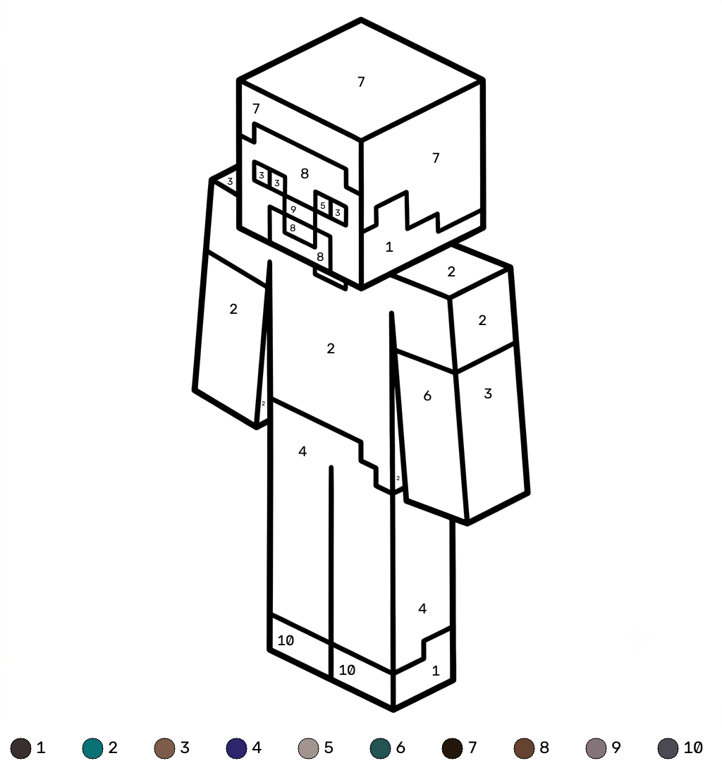 Steve Minecraft 20 páginas para colorear gratis Steve Minecraft coloring by numbers para adultos