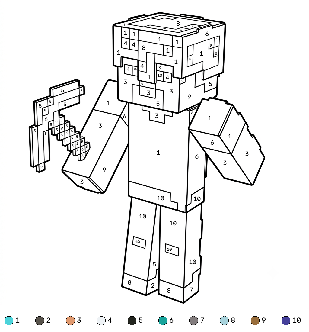Steve Minecraft 19 Steve Minecraft coloring by numbers páginas para colorear para imprimir gratis