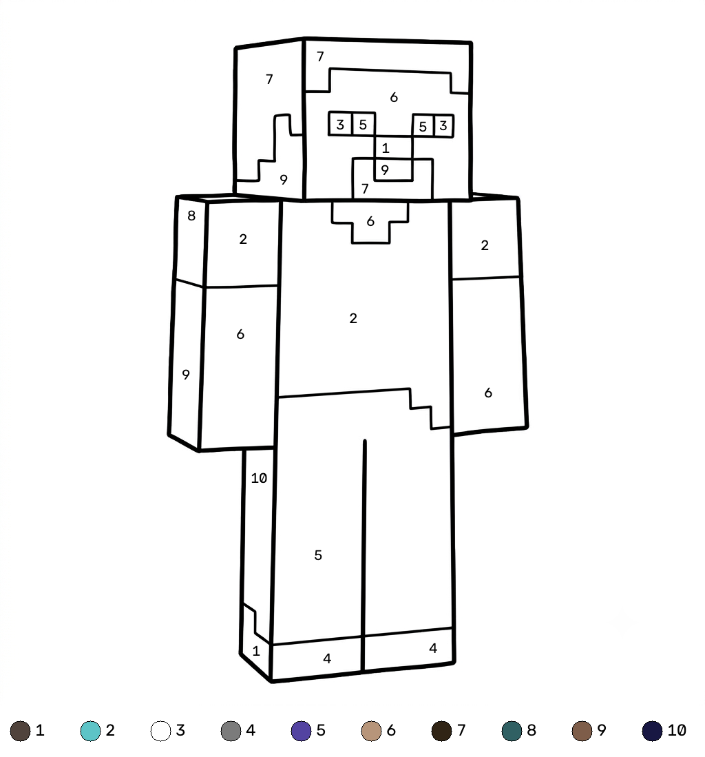 Steve Minecraft 18 Steve Minecraft coloring by numbers páginas para colorear gratis