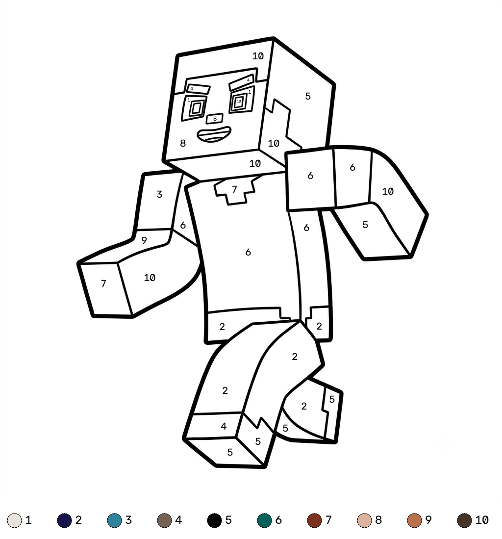 Steve Minecraft 17 páginas para colorear de preescolar Steve Minecraft coloring by numbers