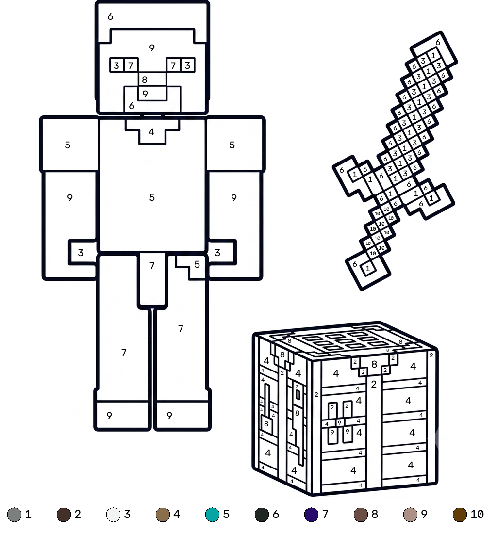 Steve Minecraft 16 dibujos para colorear grinch Steve Minecraft coloring by numbers