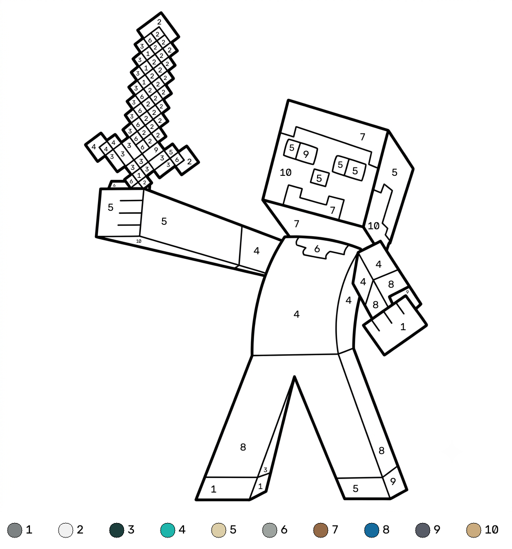 Steve Minecraft 14 dibujos para colorear Steve Minecraft coloring by numbers