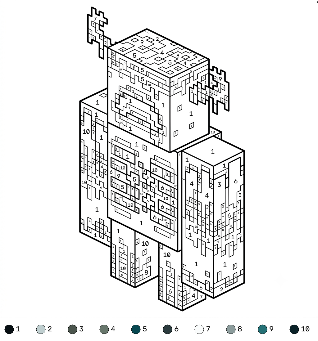 páginas para colorear de árboles Warden Minecraft coloring by numbers gratis