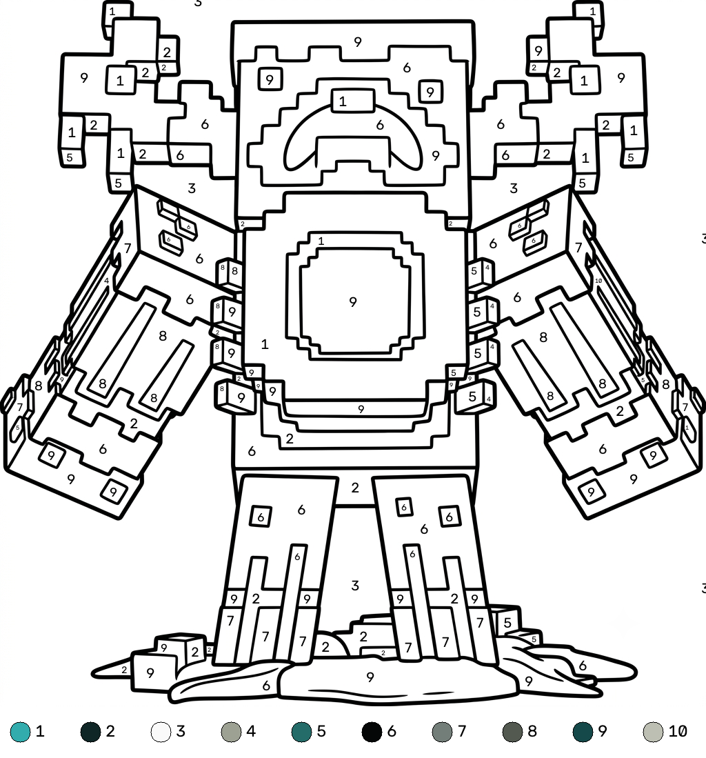 páginas para colorear kawaii lindas Warden Minecraft coloring by numbers