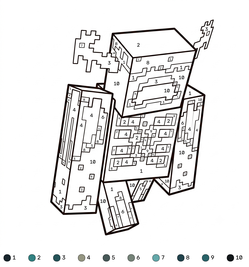 páginas para colorear gratis Warden Minecraft coloring by numbers pdf