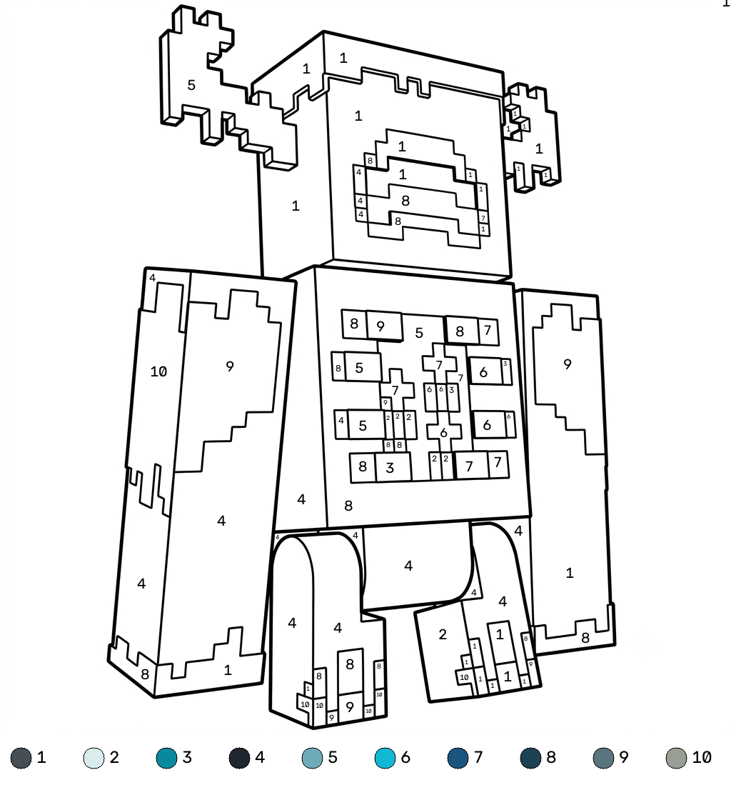 páginas para colorear gratis Warden Minecraft coloring by numbers