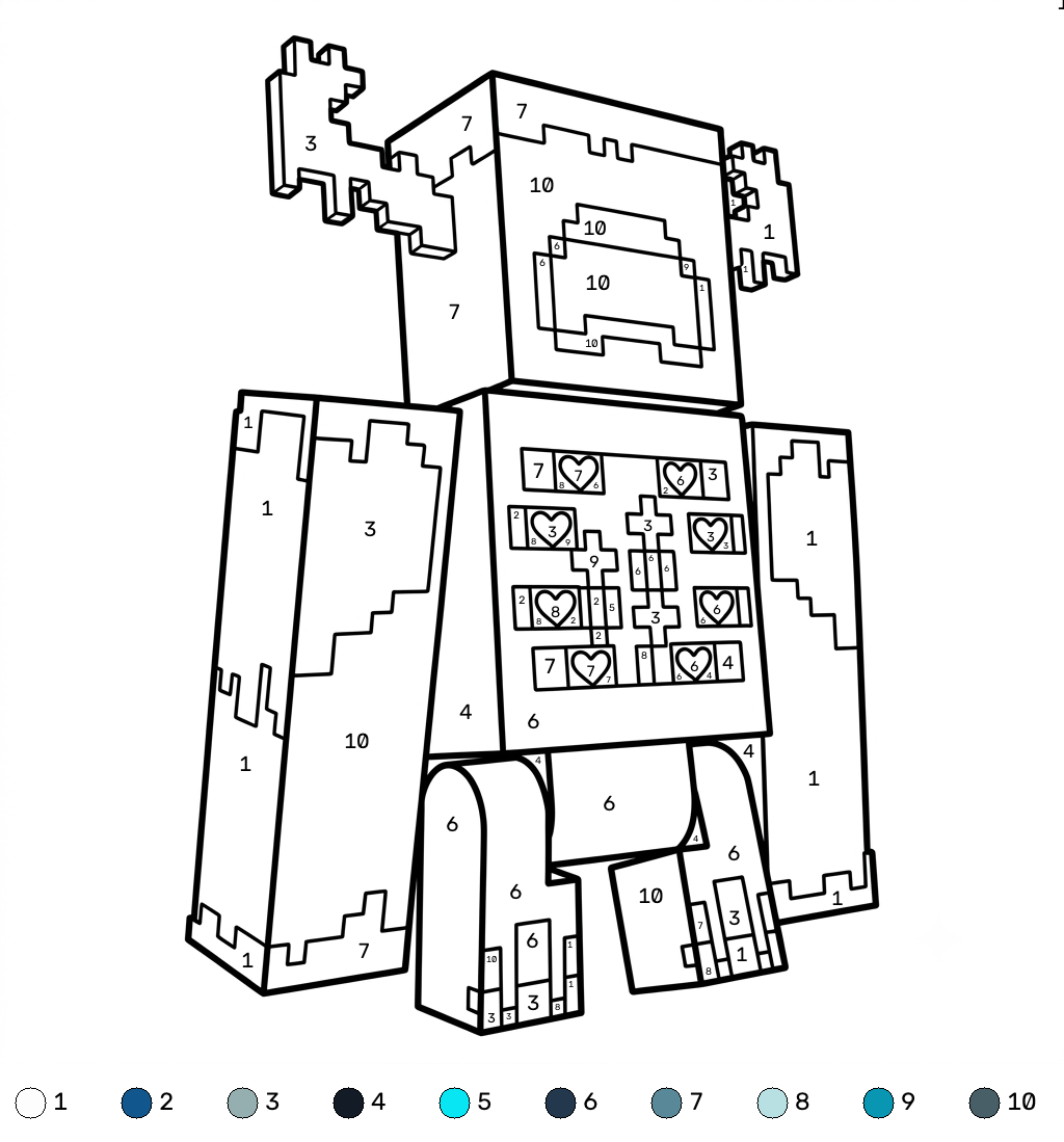 Warden Minecraft coloring by numbers adornos para colorear