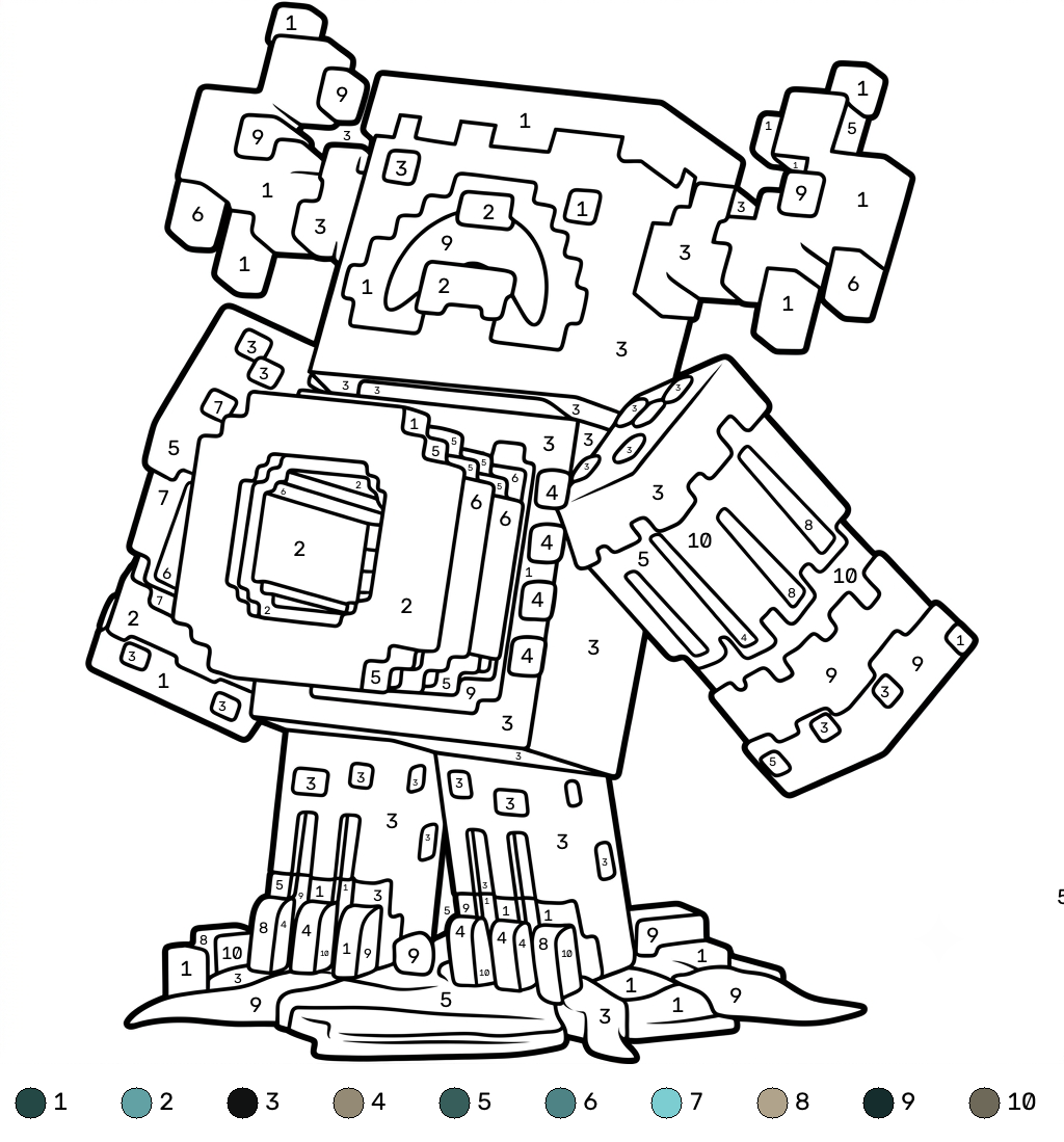 lindas páginas para colorear Warden Minecraft coloring by numbers