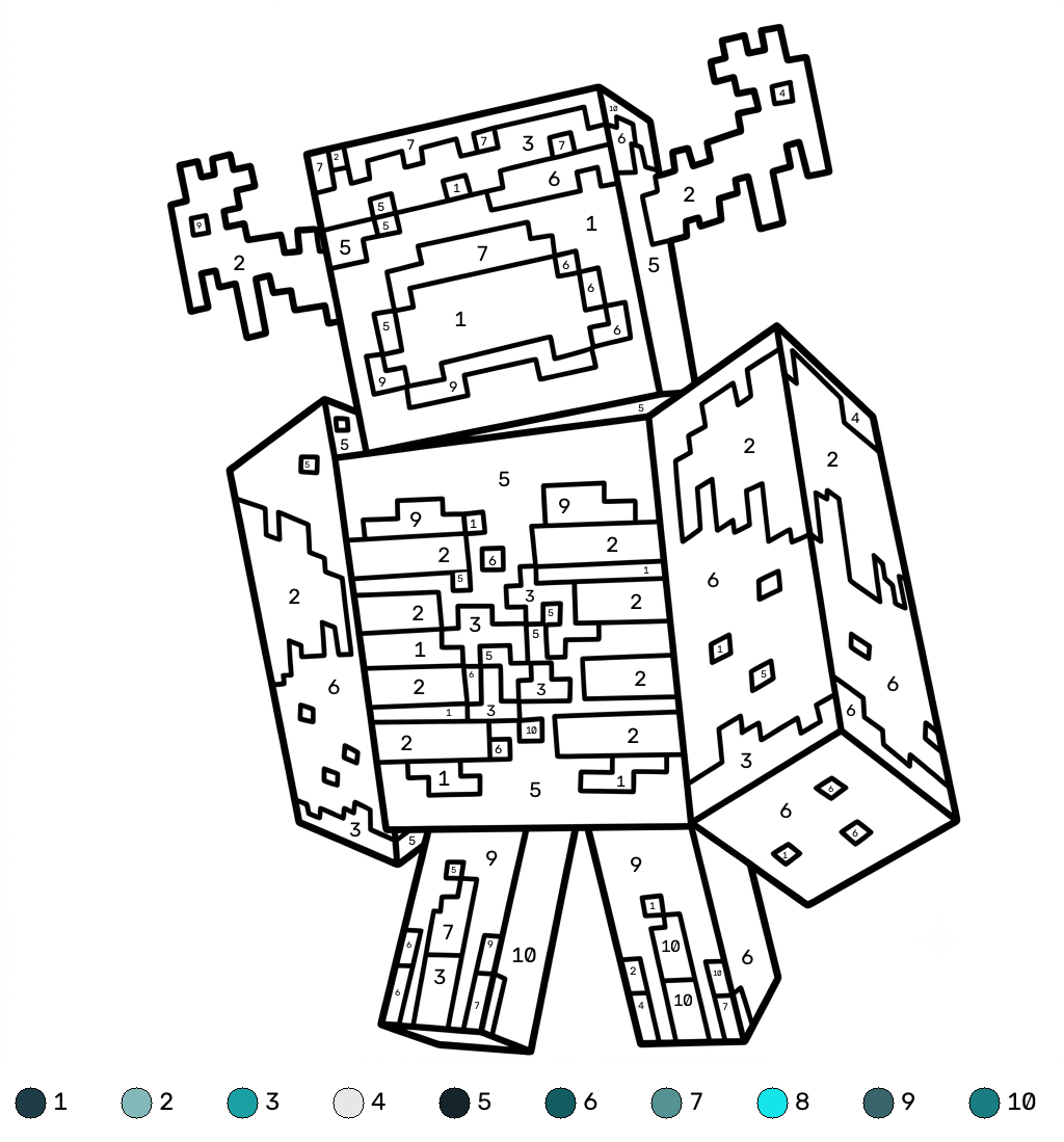 páginas para colorear imprimibles Warden Minecraft coloring by numbers