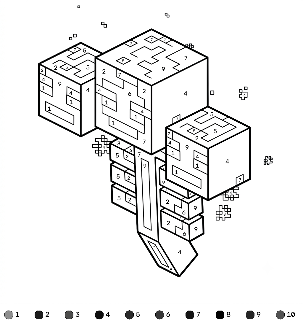 Wither Minecraft coloring by numbers páginas para colorear para imprimir gratis