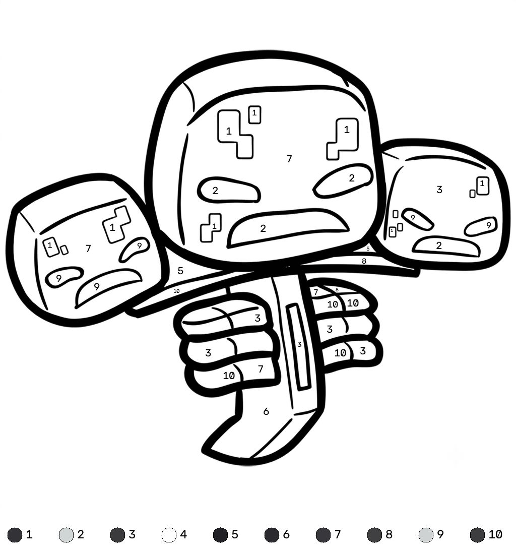 páginas para colorear Wither Minecraft coloring by numbers imprimibles