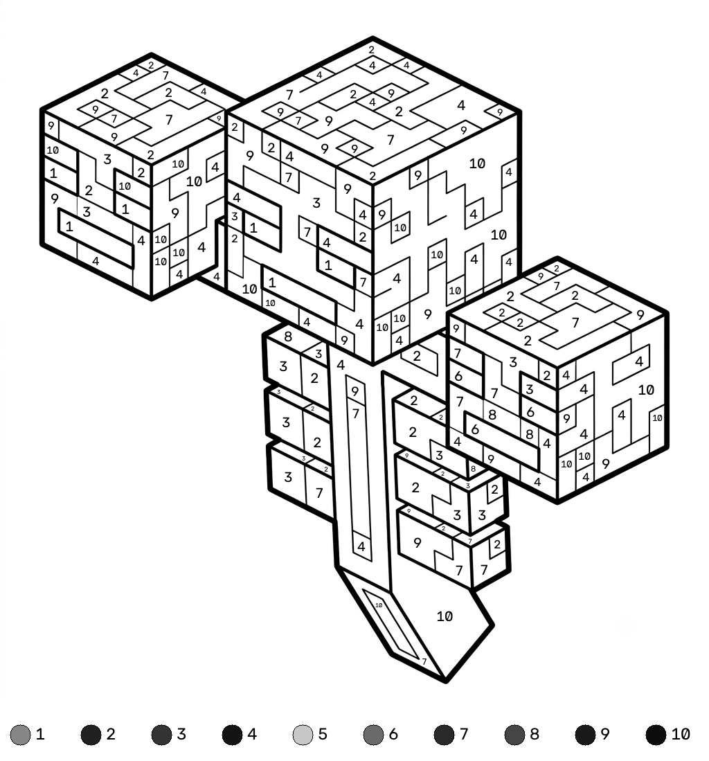 para colorear Wither Minecraft coloring by numbers