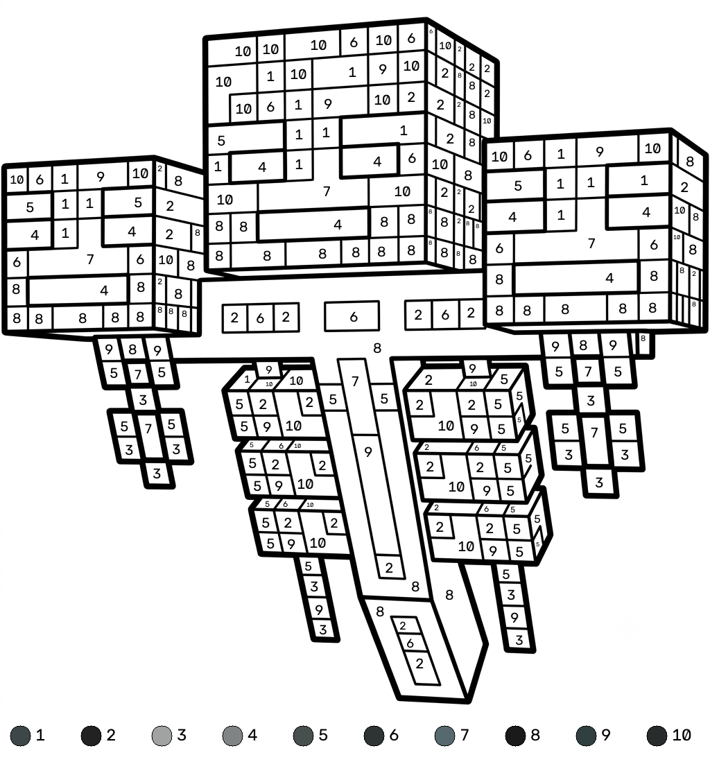 páginas para colorear Wither Minecraft coloring by numbers gratis