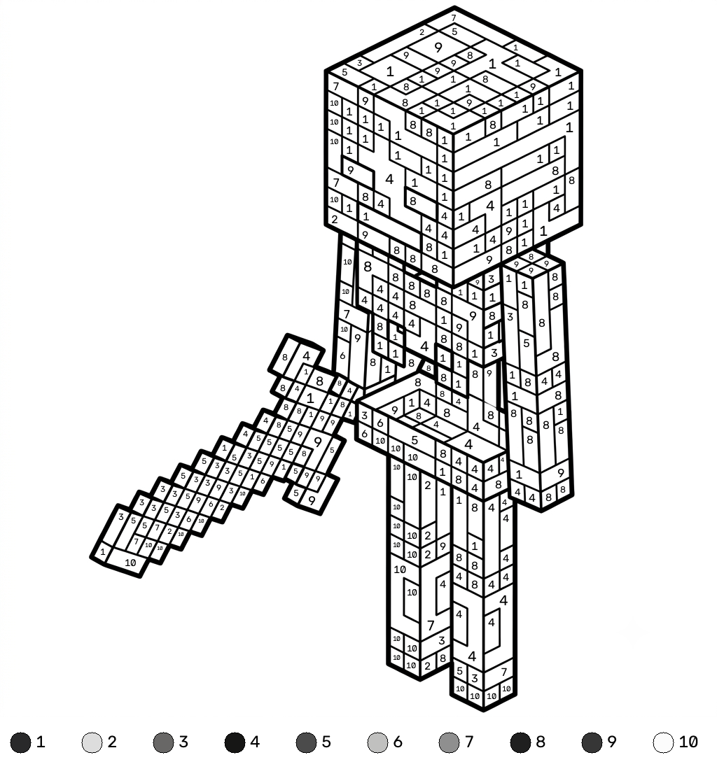 páginas para colorear Wither Minecraft coloring by numbers