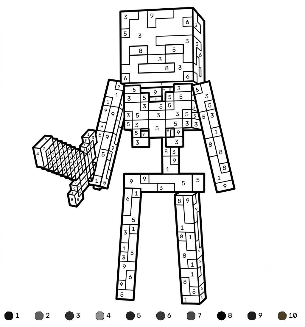 Wither Minecraft coloring by numbers páginas para colorear para adultos