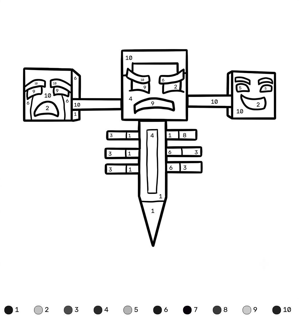 páginas para colorear imprimibles Wither Minecraft coloring by numbers