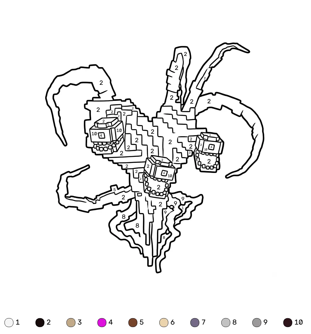 páginas para colorear imprimibles Wither Storm Minecraft coloring by numbers