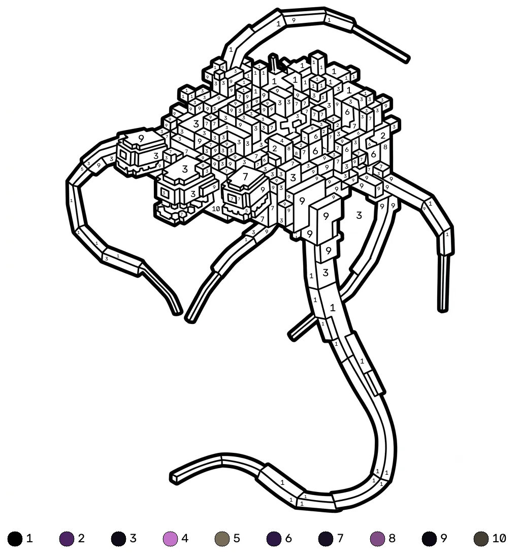 Wither Storm Minecraft coloring by numbers páginas para colorear para adultos