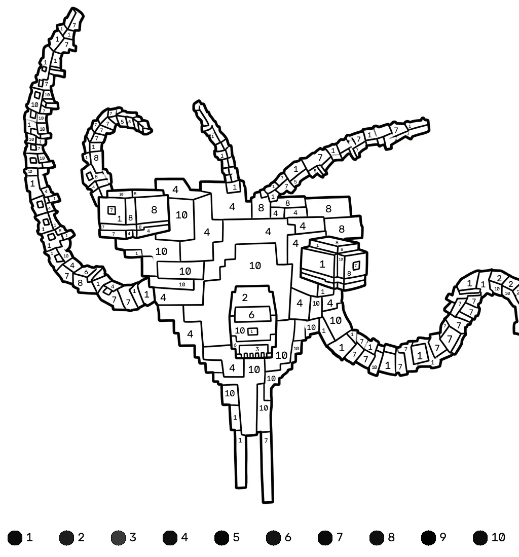 páginas para colorear detalladas de Wither Storm Minecraft coloring by numbers