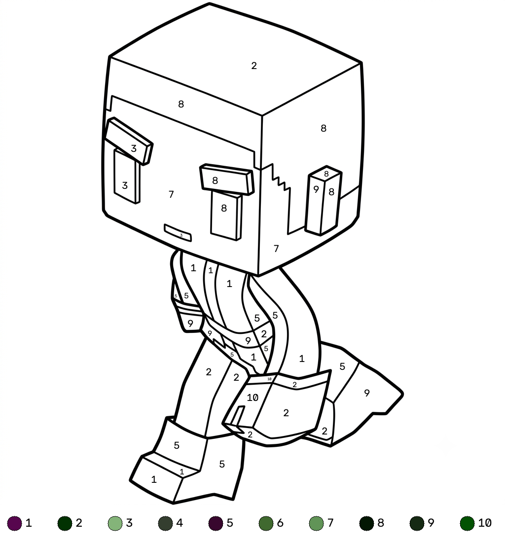 páginas para colorear imprimibles Beast Boy Minecraft coloring by numbers