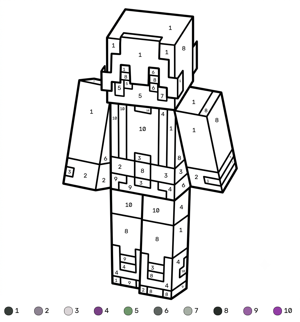páginas para colorear imprimibles Beast Boy Minecraft coloring by numbers 1
